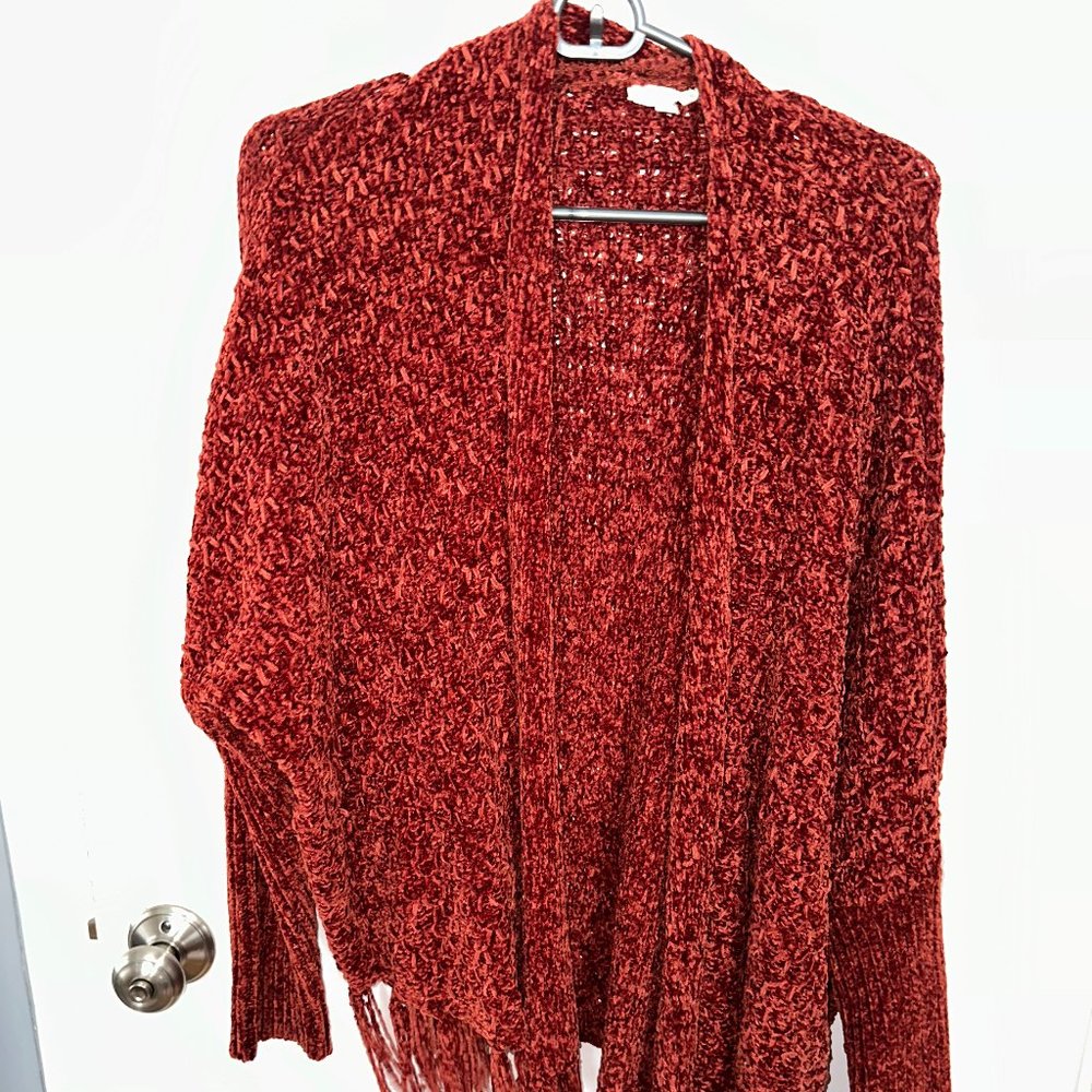 Red Crochet Fringe Cardigan - One Size